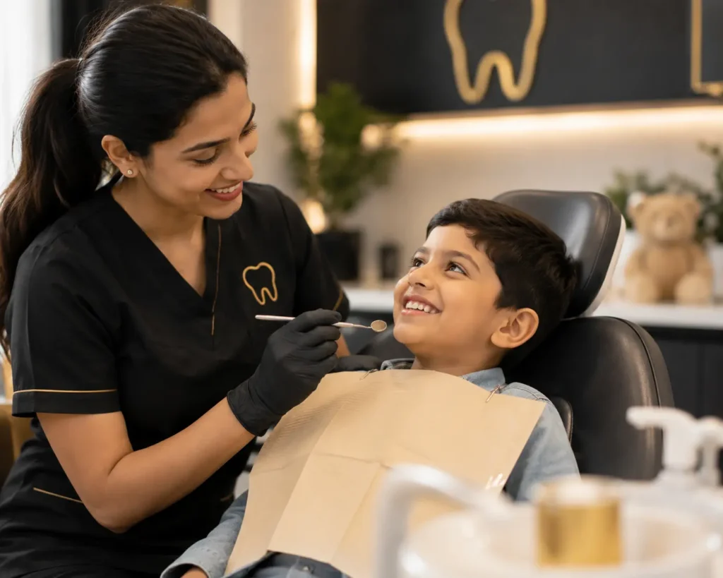 Happy child at a friendly dental visit at Pristine Dental, Chandigarh