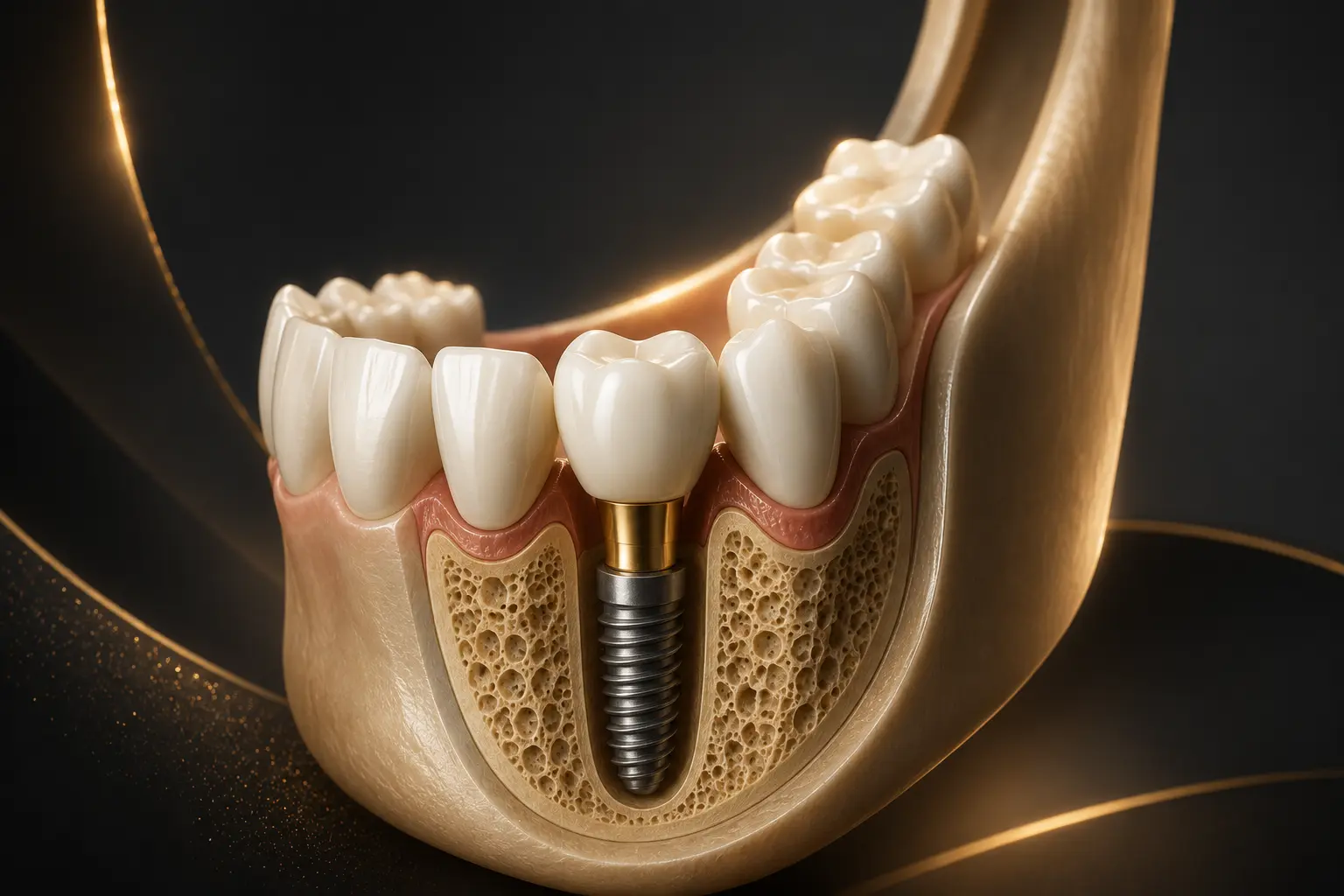 Dental implant diagram showing titanium post, abutment and crown at a Chandigarh clinic