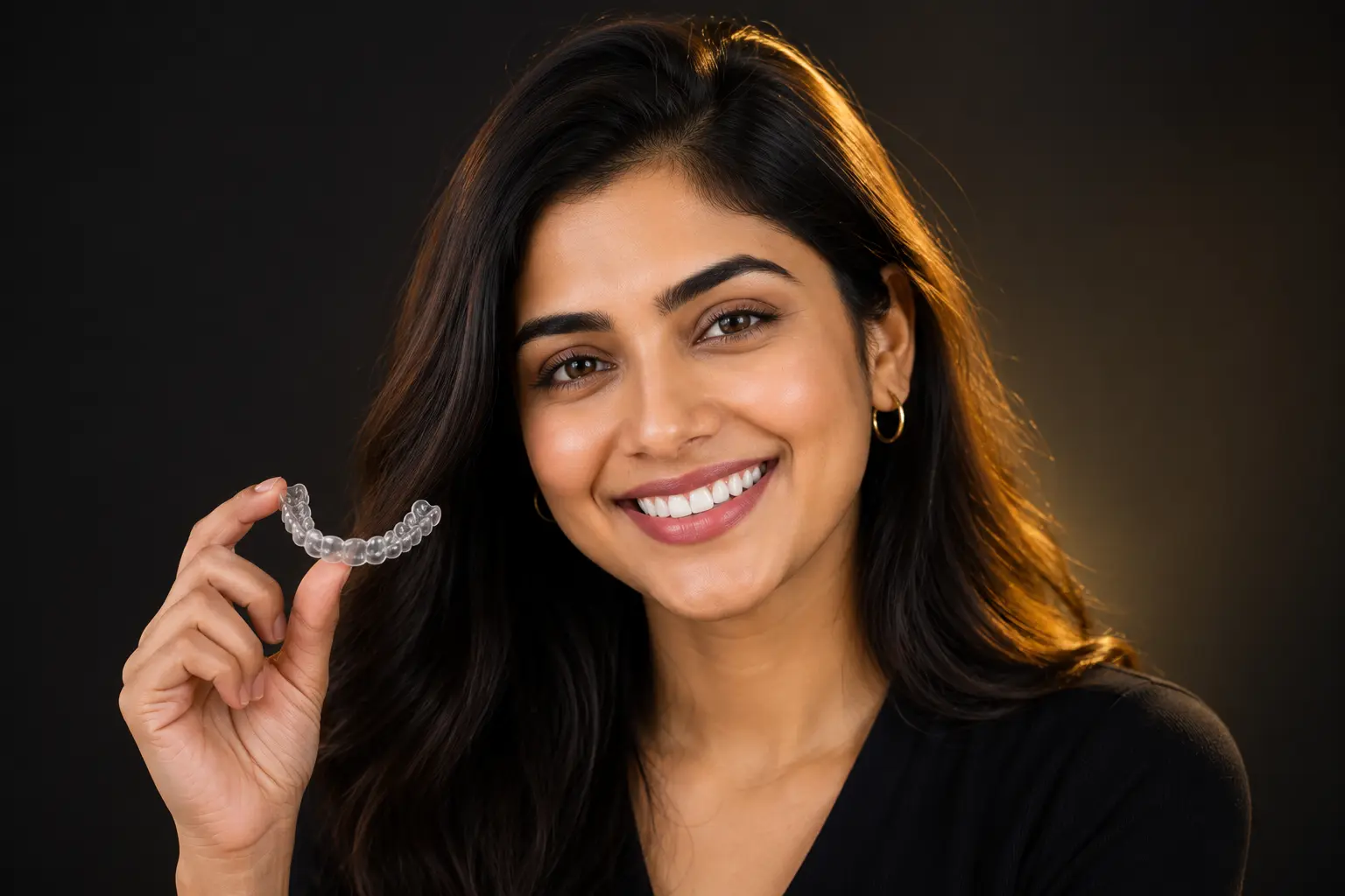Happy patient smiling with straight teeth after Invisalign in Chandigarh