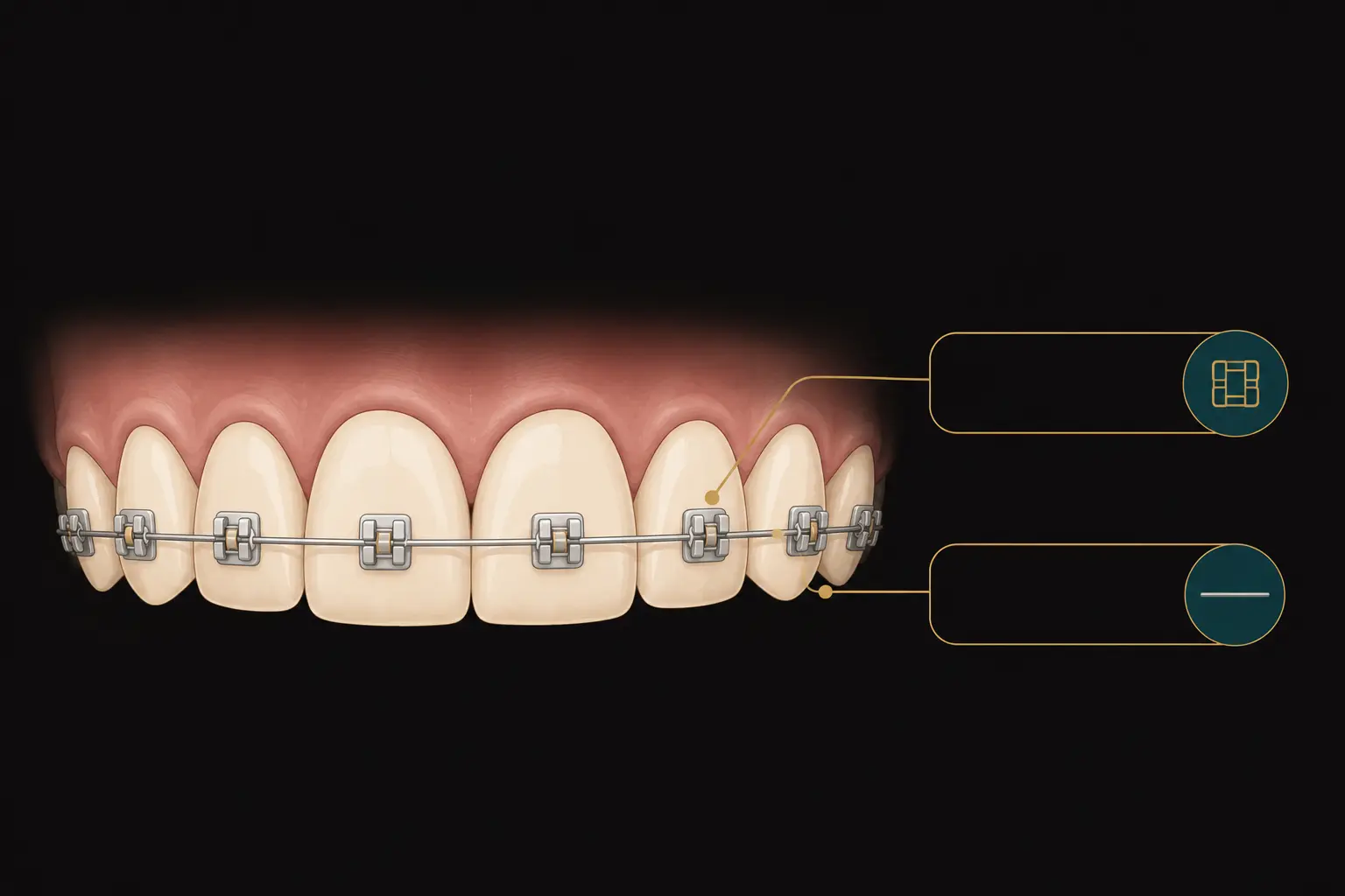 Diagram of dental braces showing brackets and archwire on the teeth