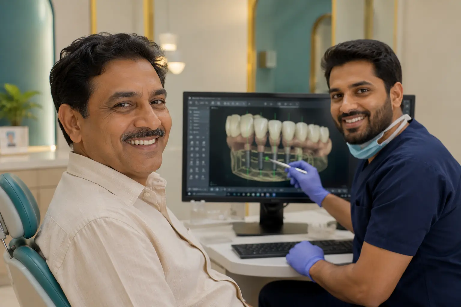Implantologist with a smiling patient after dental implant treatment at Pristine Dental, Chandigarh