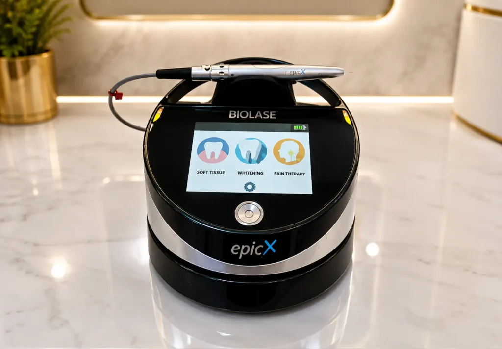 Gentle dental laser used for gum depigmentation at Pristine Dental, Chandigarh