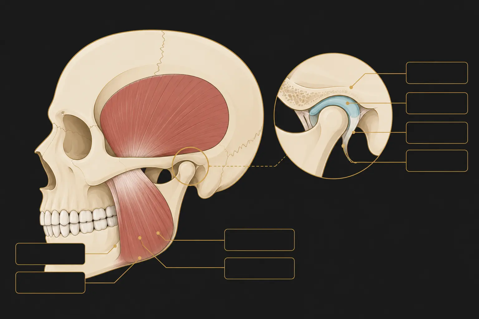 Diagram of the temporomandibular joint (TMJ) connecting the jaw to the skull
