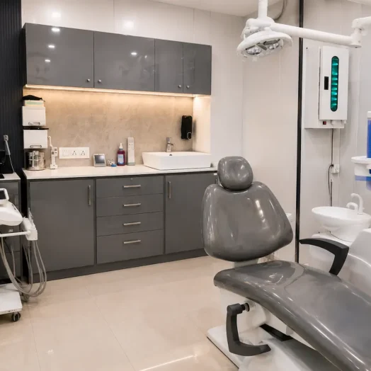 Dental operatory with treatment chair at Pristine Dental, Chandigarh